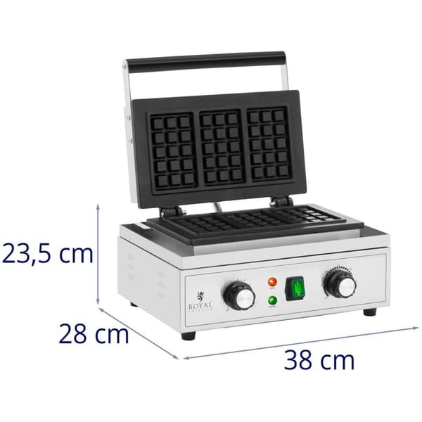 Royal Catering Våffeljärn - 3 Belgiska våfflor - 1500 W - 50 - 300 °C - 0 - 5 min timer - Royal Catering