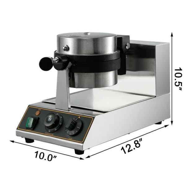 1100W 50-300°C justerbar rund våffelbryggare med 185mm diameter form, 0-5 minutes timing, 180° rotationsdesign, lätt att rengöra
