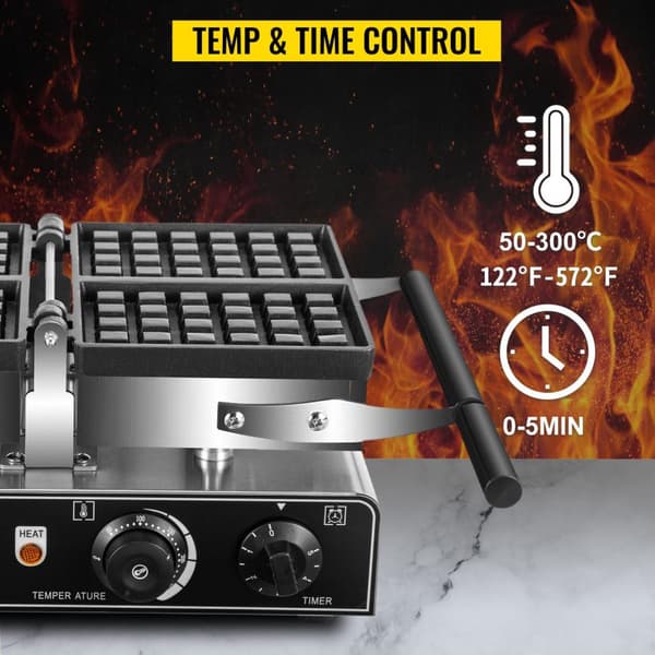 1600W rektangulär våffelbryggare med 2 vändbara dubbelsidiga bakformar, effektiv och jämn bakning, exakt temperatur/tidskontroll