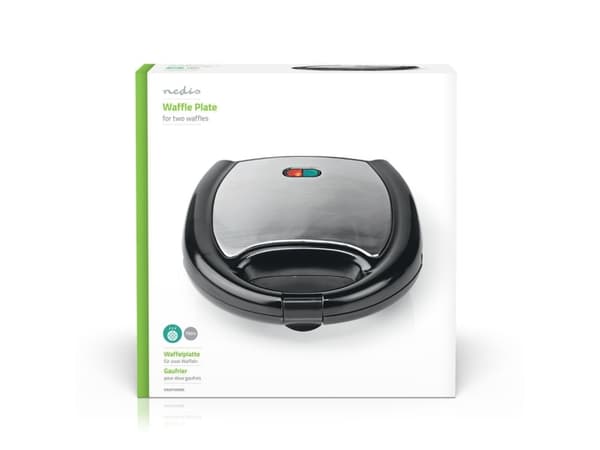 Nedis KAWP200BK, 2 våffla/våfflor, Rektangulär, Svart, Silver, Gjuten aluminium, Plast, Energiljus, 750 W
