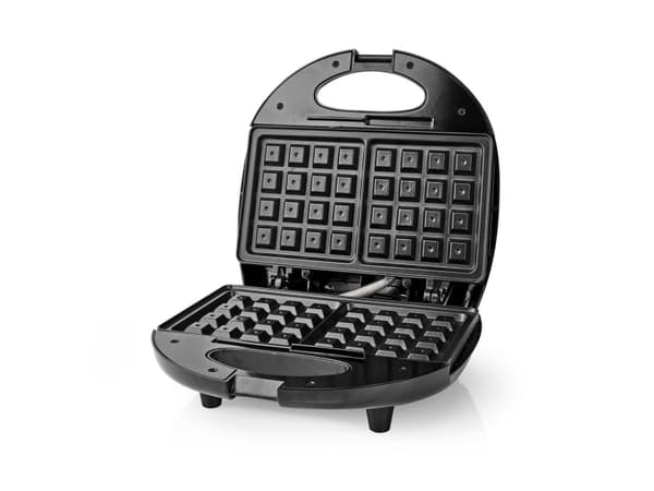 Nedis KAWP200BK, 2 våffla/våfflor, Rektangulär, Svart, Silver, Gjuten aluminium, Plast, Energiljus, 750 W