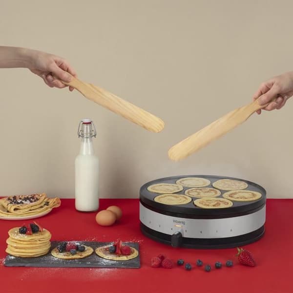 HKOENIG crepe maker - KREP56 - Avtagbar vändbar tallrik - Matlagningsyta 33 cm - 1500W - Svart/stål