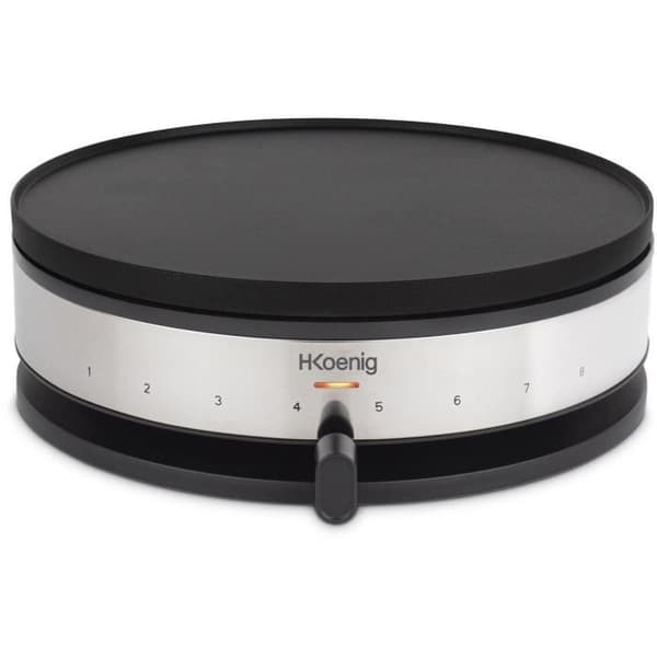 HKOENIG crepe maker - KREP56 - Avtagbar vändbar tallrik - Matlagningsyta 33 cm - 1500W - Svart/stål