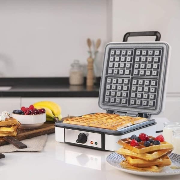 Våffelmaskin i rostfritt stål för 4 våfflor - Cecotec - Rockstone non-stick beläggning - Justerbar temperatur