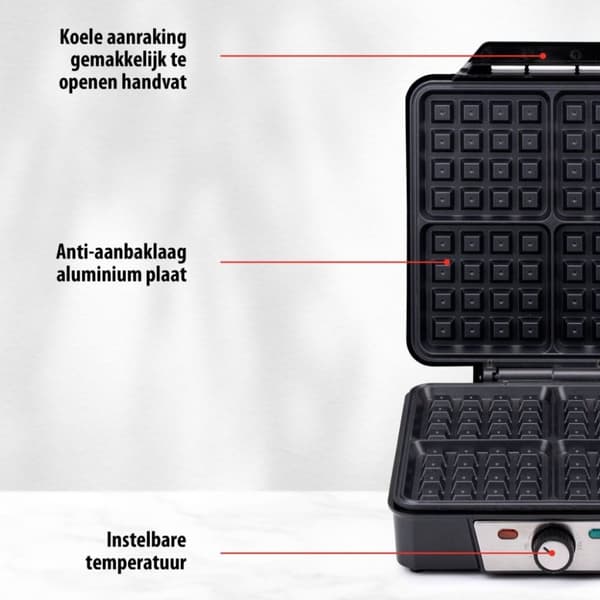 Alpina Waffle Iron Bryssel Waffles Non-stick beläggning 4 våfflor 1200W