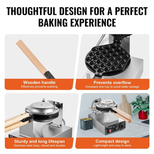 Kommersiel Vaffeljern, Non-Stick Overflade, Rotérbart Design, 1400W Effekt