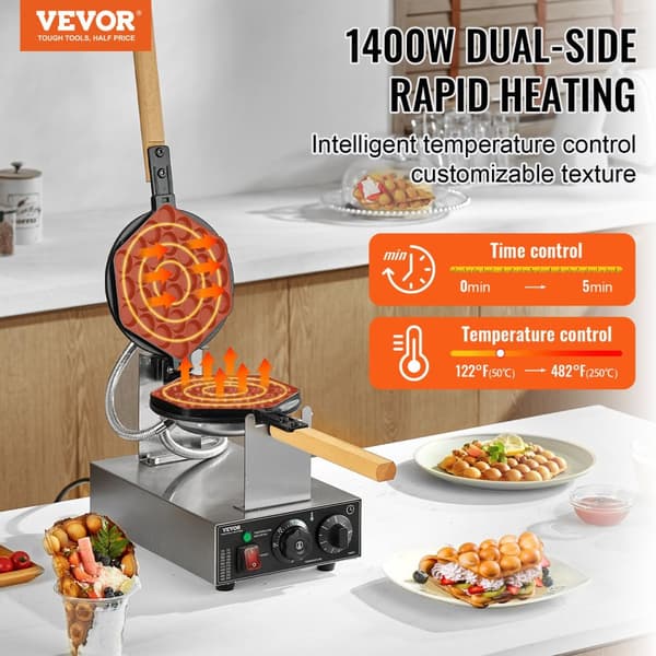 Kommersiel Vaffeljern, Non-Stick Overflade, Rotérbart Design, 1400W Effekt