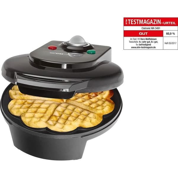 Clatronic - Våffelmaskin, 1200 Watt, steglös bryningsgrad, stora tillagningsytor Ø 18 cm (beläggning en