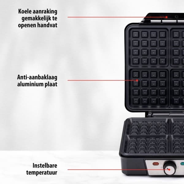 Alpina Waffle Iron Bryssel Waffles Non-stick beläggning 4 våfflor 1200W