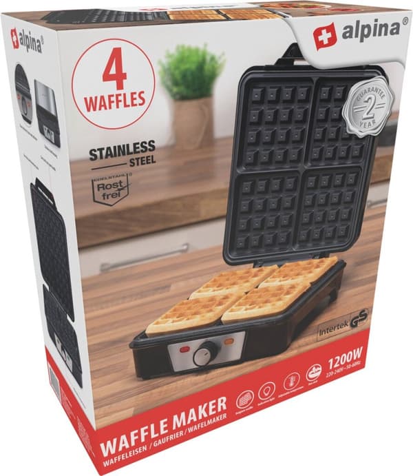 Alpina Waffle Iron Bryssel Waffles Non-stick beläggning 4 våfflor 1200W