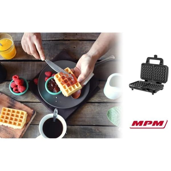 MPM MGO-20M Professionell våffelbryggare för 2 tjocka belgiska våfflor, non-stick tallrikar, automatisk temperatur, rostfritt stål. 1000W