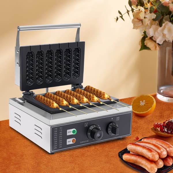 1500W Vaffeljern, Bager 6 Vafler Samtidig, Non-Stick Overflade, Perfekt til Kommerciel Brug