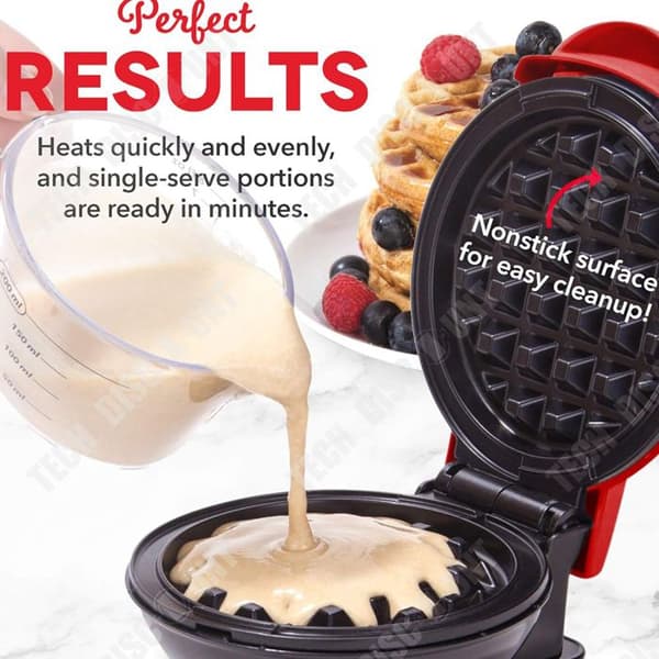 TD® Våffelmaskin Minifrukostmaskin Rund Våffelmaskin Rund Pannkaksmaskin Frukostsmörgåsmaskin Röd 350W
