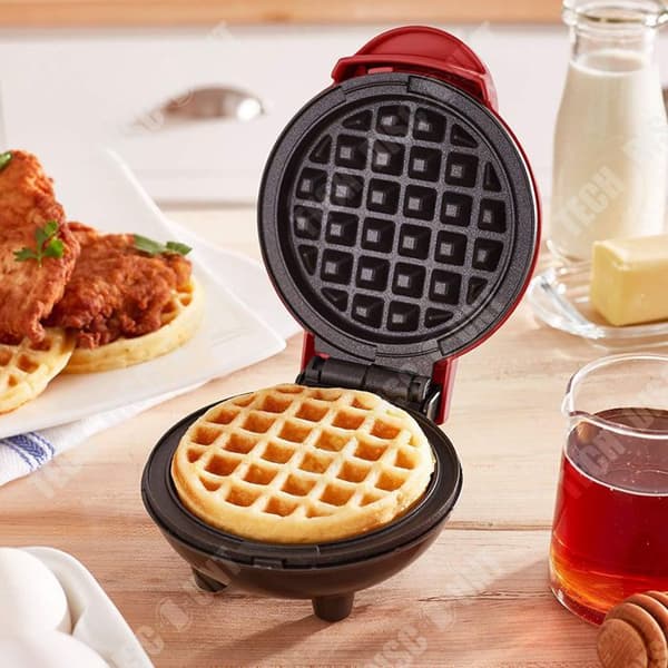 TD® Våffelmaskin Minifrukostmaskin Rund Våffelmaskin Rund Pannkaksmaskin Frukostsmörgåsmaskin Röd 350W