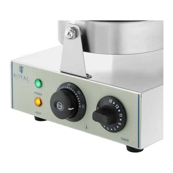 Professionell rund elvåffeljärn Timer upp till 15 min 1300W 43 x 25 x 56cm Teflon och Aluminium Royal Catering RCWM-1300-R
