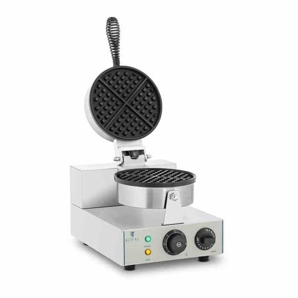 Professionell rund elvåffeljärn Timer upp till 15 min 1300W 43 x 25 x 56cm Teflon och Aluminium Royal Catering RCWM-1300-R