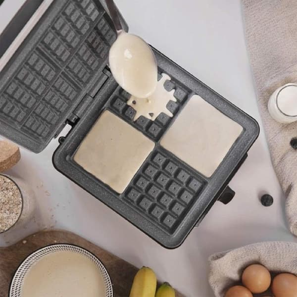 Våffelmaskin i rostfritt stål för 4 våfflor - Cecotec - Rockstone non-stick beläggning - Justerbar temperatur