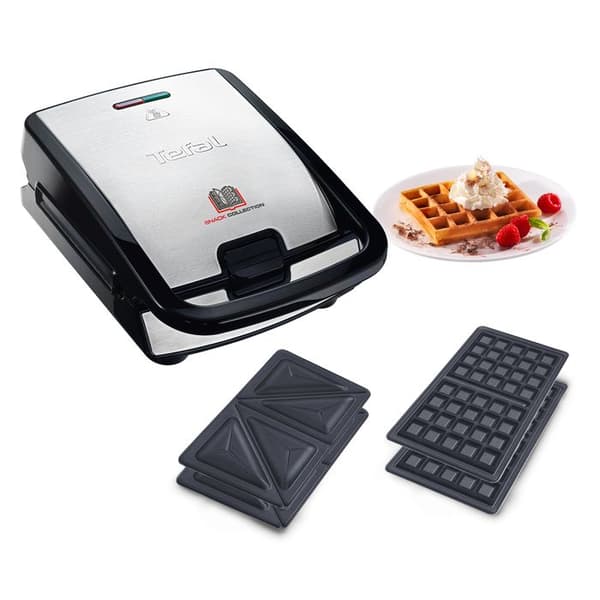 Tefal multifunktionsmaskin för våfflor och smörgåsar i stål inkl. 2 uppsättningar skivor, svarta