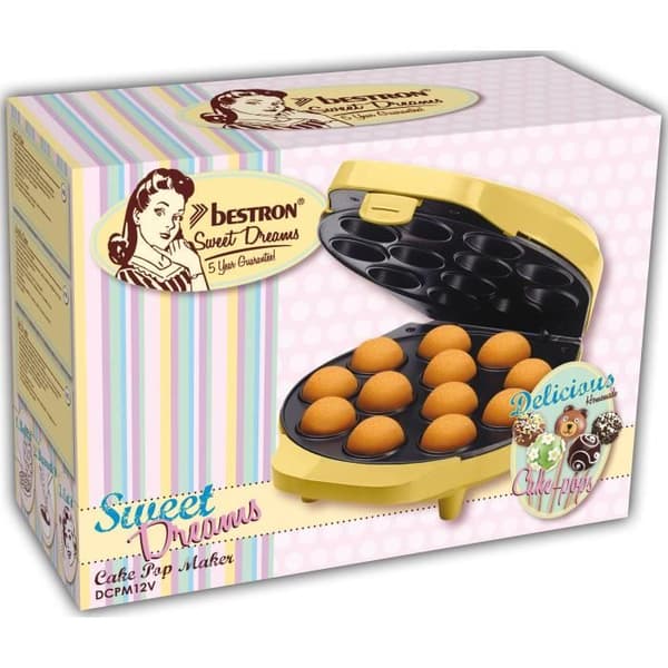 Bestron Cake pop maker i retrodesign, Inkluderar cake pop hållare, gaffel &amp; 12 cake pop sticks, Färg: gul