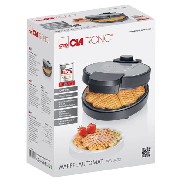 Våffeljärn - CLATRONIC - WA 3492 - Non-stick beläggning - Överhettningsskydd - 180 mm platta
