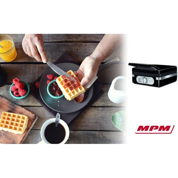Professionell våffeljärn för 2 tjocka belgiska våfflor, non-stick plåtar MPM MGO-24 1400W Svart 013691