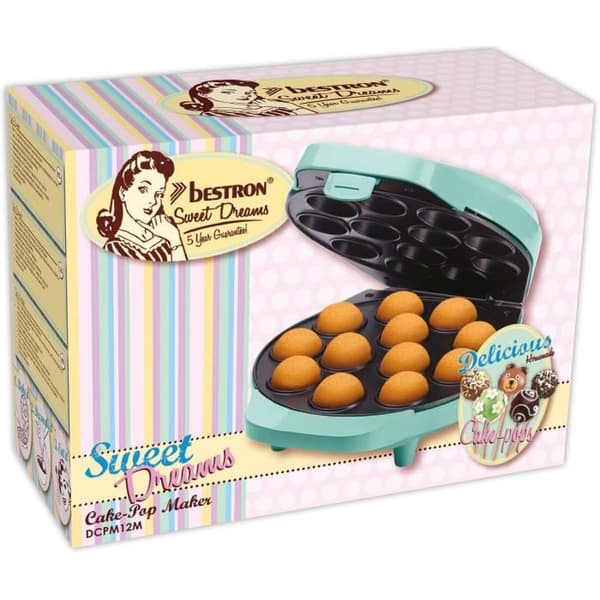 Bestron Cake pop maker i retrodesign, Inkluderar cake pop hållare, gaffel & 12 cake pop sticks, Färg: mint