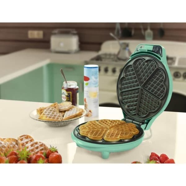 Bestron våfflor för klassiska hjärtformade våfflor, våfflor med non-stick beläggning, 700 watt, Färg: mint