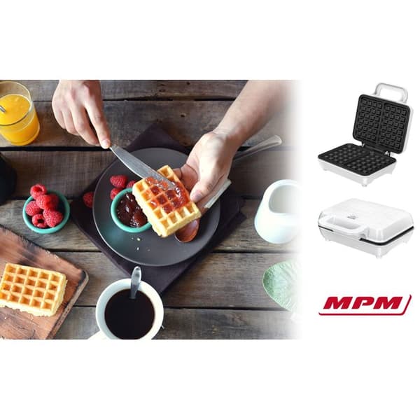 Professionell Waffeljärn för 2 Tjocka Belgiska Våfflor, Non-stick Plåtar MPM MGO-25 1000W Vit 14322