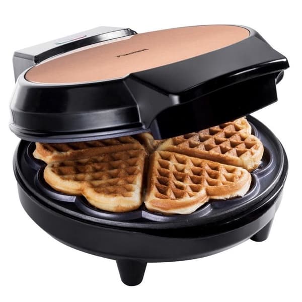 Bestron Våffelbryggare för klassiska hjärtformade våfflor, Våffelmaskin med non-stick beläggning, 700 Watt, Färg: Koppar