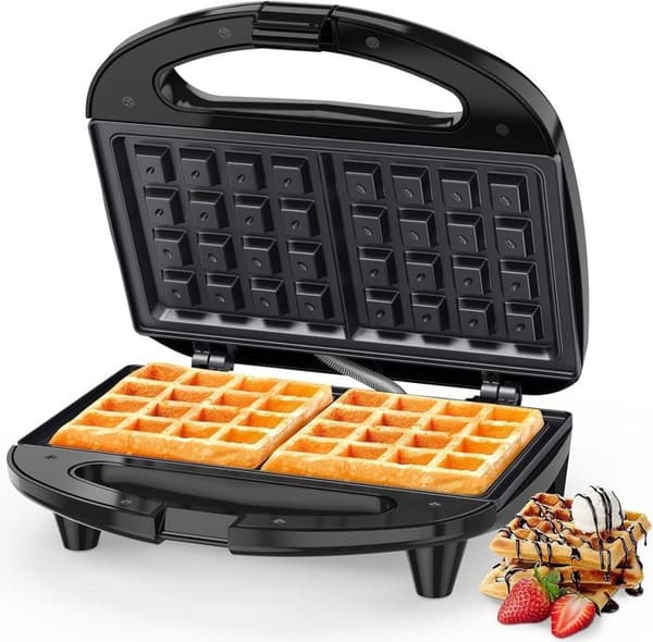 Snailar Gaufrier 750W, apparat för 2 fyrkantiga skivor, non-stick-platta, för gyllene och krispiga våfflor.