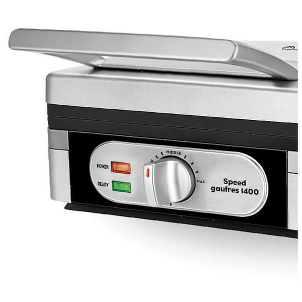 LITTLE BALANCE 8384 Speed Waffles 1400, Electric Waffle Maker, Real Thick Rectangular Belgian Waffles, 1400 W, Silver
