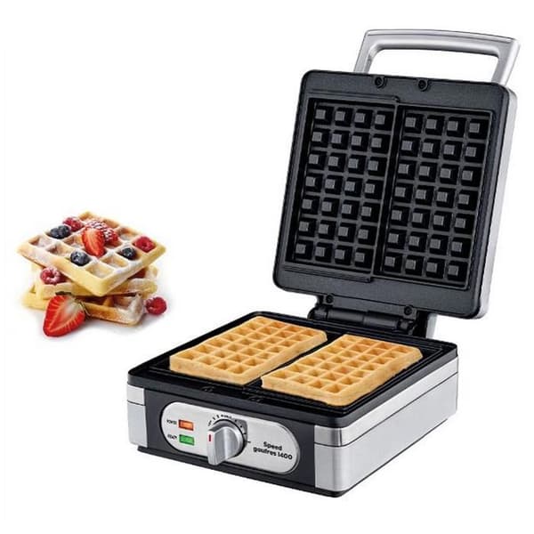 LITTLE BALANCE 8384 Speed Waffles 1400, Electric Waffle Maker, Real Thick Rectangular Belgian Waffles, 1400 W, Silver