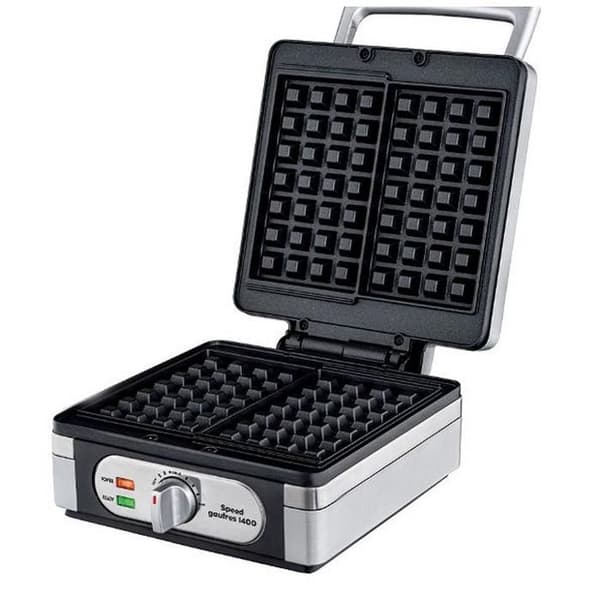 LITTLE BALANCE 8384 Speed Waffles 1400, Electric Waffle Maker, Real Thick Rectangular Belgian Waffles, 1400 W, Silver