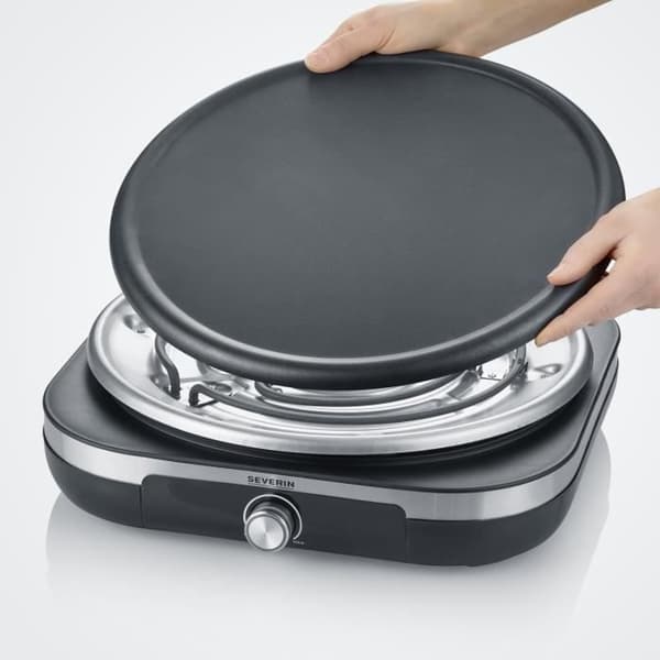 SEVERIN Crêpe maker XXL 1500 W, diameter 38 cm, för crêpes och XXL pannkakor, med spatel och smetfördelare, Rostfritt stål / Svart, CM2199