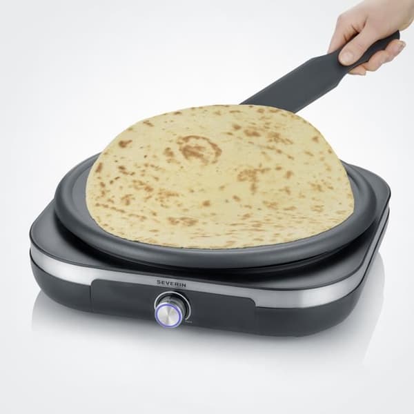 SEVERIN Crêpe maker XXL 1500 W, diameter 38 cm, för crêpes och XXL pannkakor, med spatel och smetfördelare, Rostfritt stål / Svart, CM2199