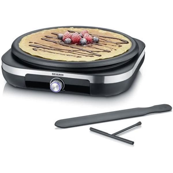 SEVERIN Crêpe maker XXL 1500 W, diameter 38 cm, för crêpes och XXL pannkakor, med spatel och smetfördelare, Rostfritt stål / Svart, CM2199