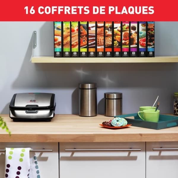 TEFAL Våffelbryggare + 2 smörgås- och våffelaskar, Non-stick tallrikar, Praktisk förvaring, Snack Collection SW853D12