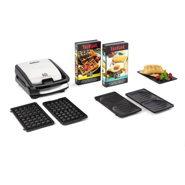 TEFAL Våffelbryggare + 2 smörgås- och våffelaskar, Non-stick tallrikar, Praktisk förvaring, Snack Collection SW853D12