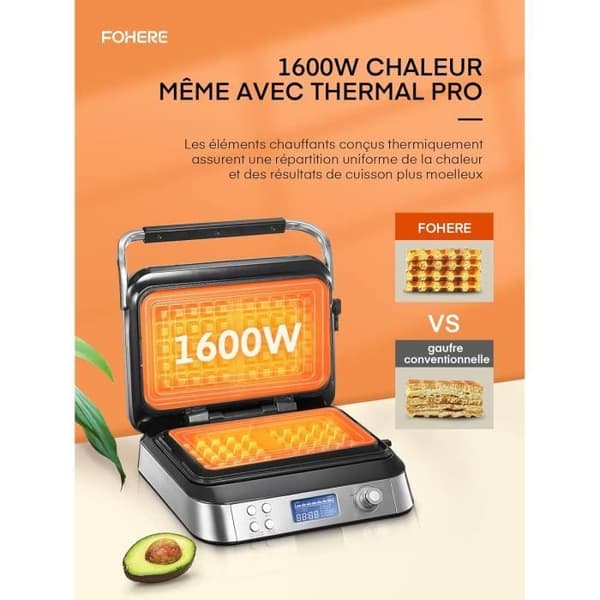 Gaufrier - FOHERE - Dubbel Intelligent Pro - 1600 W - 5 Program - Rostfritt Stål