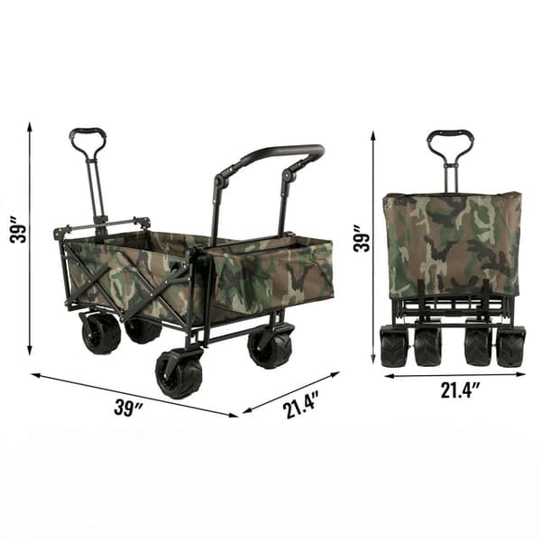 Kääntyvä Rekka-Vaunu Säädettävällä Käsikahvalla - 3 ainutlaatuista ominaisuutta - Kestävä Teräsrunko, Suuri Varastotila, Kaikenmaasto-Renkaat Camouflage