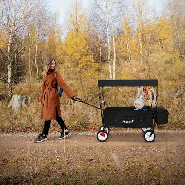 Vikbar handkärra med tak och väska Svart lastbar upp till 80 kg Hauki