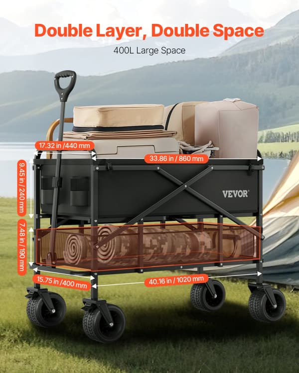 Fällbar Trädgårdsvagn, Kraftig Design, Terränghjul, 450 lbs Kapacitet