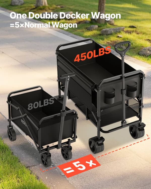 Fällbar Trädgårdsvagn, Kraftig Design, Terränghjul, 450 lbs Kapacitet
