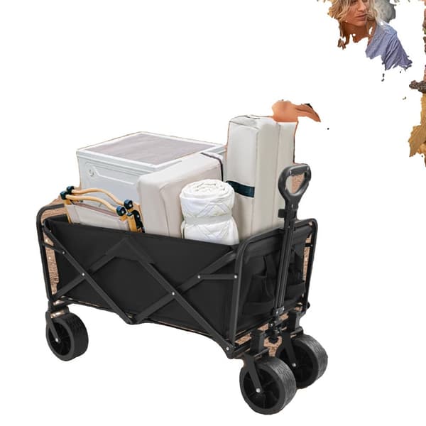 Fällbar campingtrailer, fristående design, justerbart handtag, 4 hjul,Svart