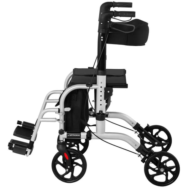 Uniprodo Rullator - transportrullstol - 2-in-1 - silver - 136 kg