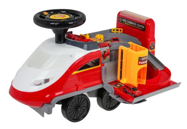 Interactive Ride-On 2in1 Brandv?sen for b?rn 3+ Lyde Lys + Brandstationsparkering + 4 fjedre + Bev?gelige elementer