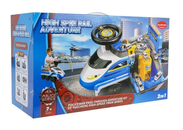 Interaktiv 2i1 Blue Police ride-on til b?rn 3+ Lyde Lys + Politiparkering + 4 fjedre + Bev?gelige elementer