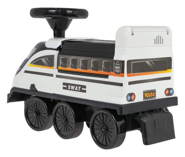 Interactive Ride-On 2in1 Police Black and White for b?rn 3+ Lyder Lys + Politiparkering + 4 fjedre + bev?gelige elementer
