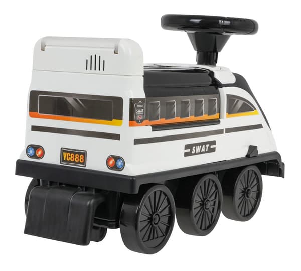 Interactive Ride-On 2in1 Police Black and White for b?rn 3+ Lyder Lys + Politiparkering + 4 fjedre + bev?gelige elementer