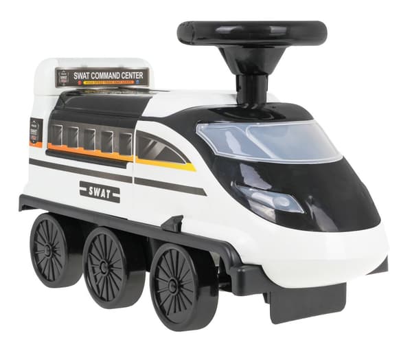 Interactive Ride-On 2in1 Police Black and White for b?rn 3+ Lyder Lys + Politiparkering + 4 fjedre + bev?gelige elementer
